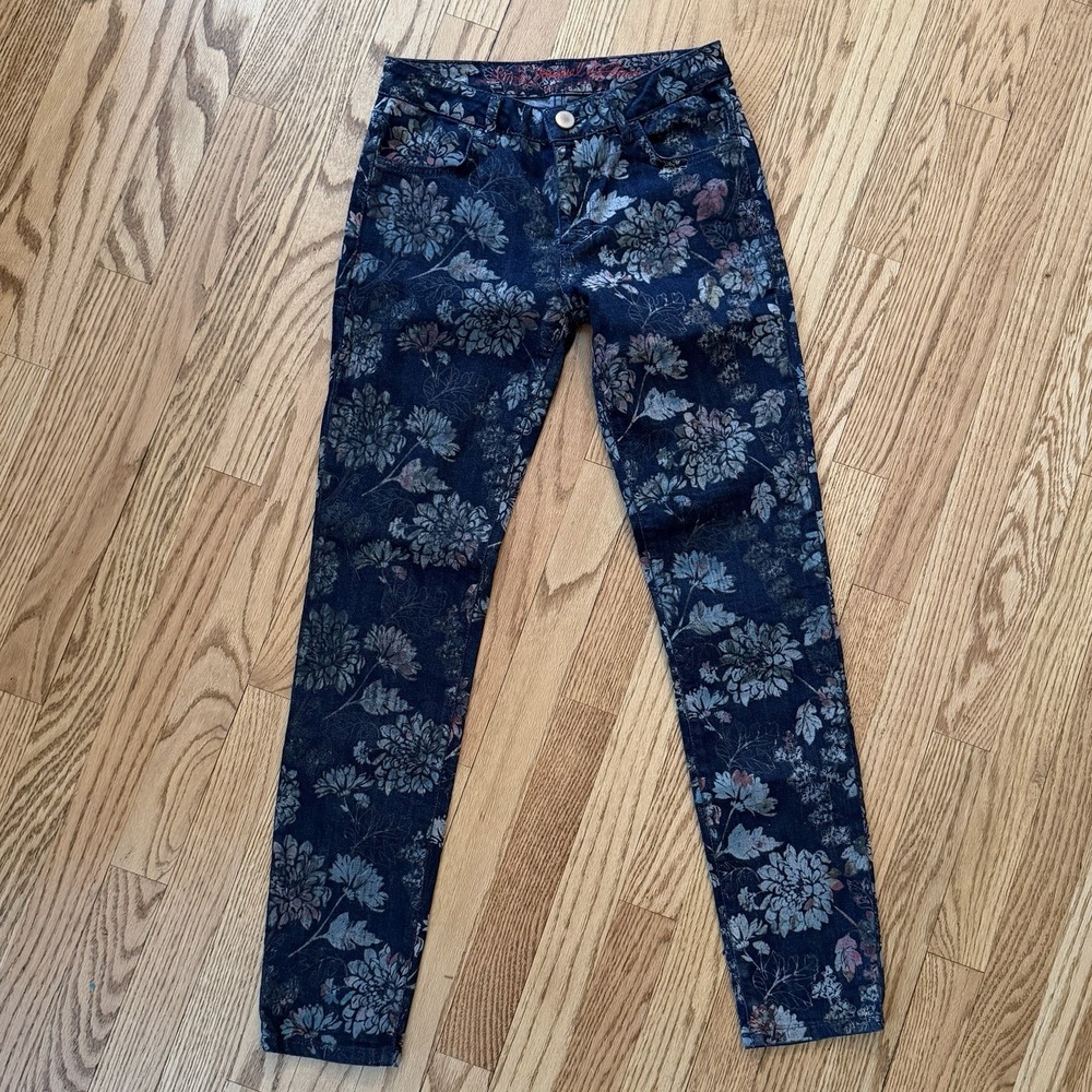 Desigual Exotic Jeans Women's 27 Floral Print Skinny Hippie Trendy Denim Pants